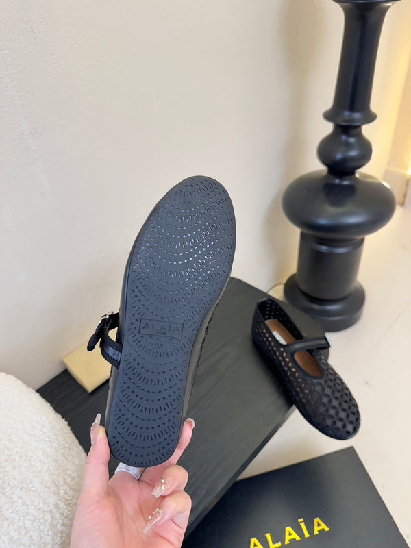 Alaia 25 Mary Jane Mesh Ballet Flats Black Calfskin 297034