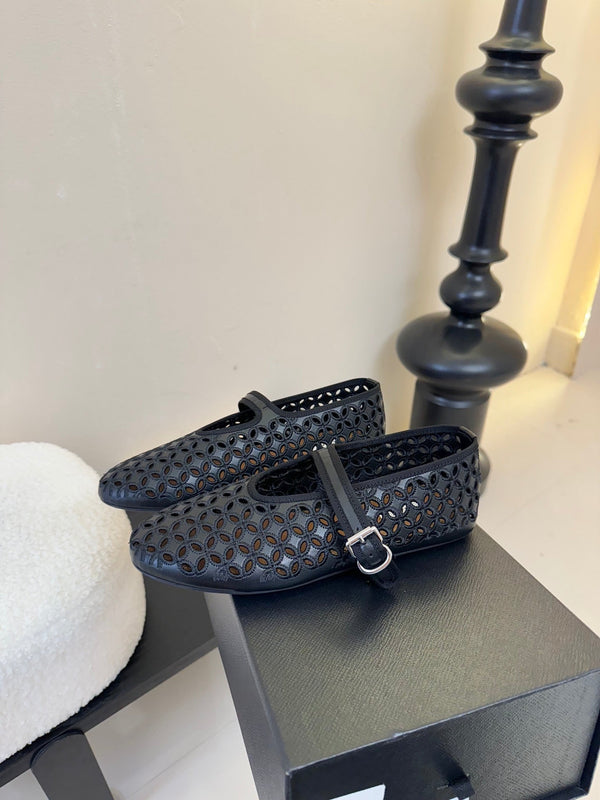 Alaia 25 Mary Jane Mesh Ballet Flats Black Calfskin 297034