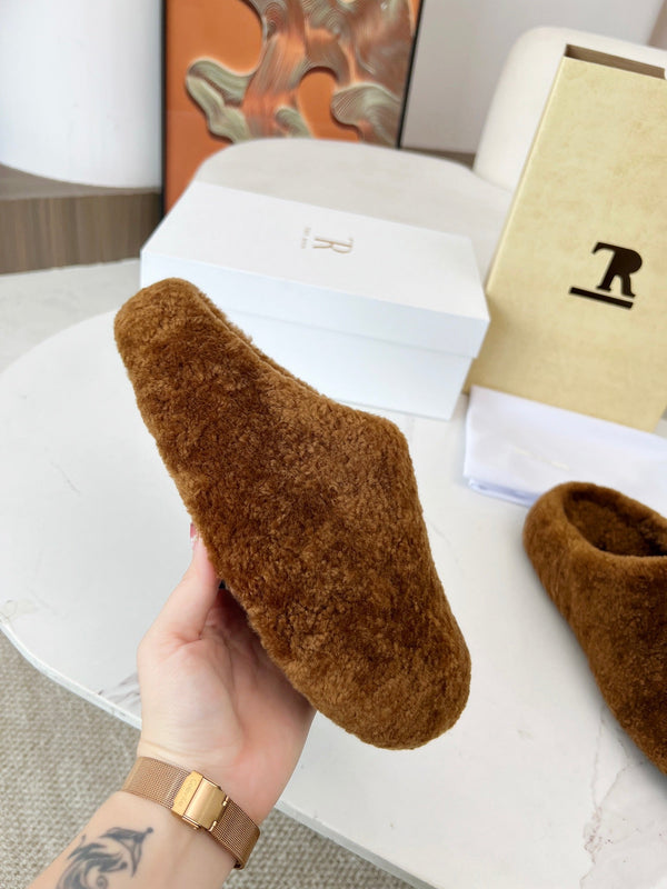 The Row 2025 Retro Oversized Toe Birkenstock Slipper Brown Wool 576032