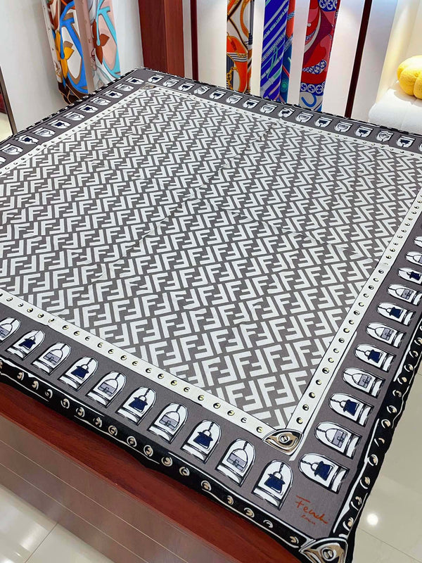 FOULARD 140 CM IN LIGHT GREY FF SILK CASHMERE