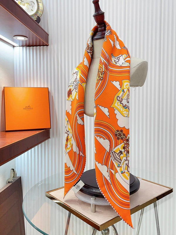 Carres Volants Scarf 90 CM In Orange Colorful Silk Twill 244995