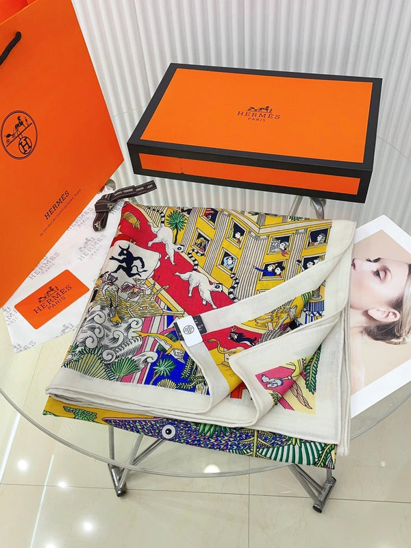 Animapolis Scarf Limited Edition 140 CM In Colorful Cashmere And Silk 306570