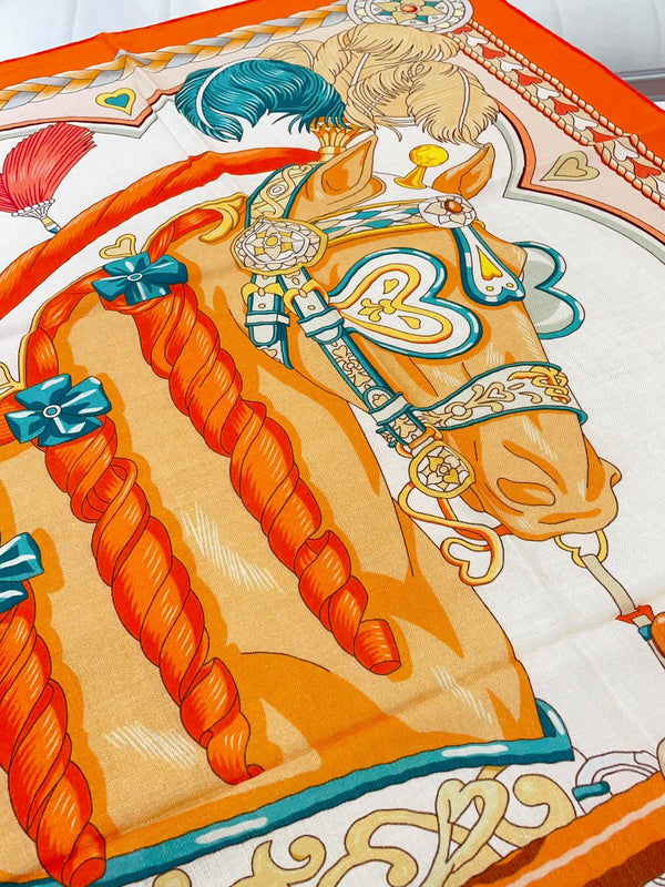 Carré Harnais De Cœur Scarf 140 CM In Orange Colorful Cashmere And Silk 335856