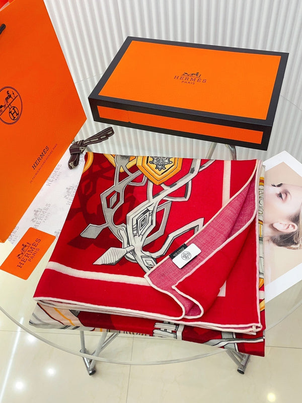 Brides Et Destin Scarf 140 CM In Red Colorful Cashmere Silk 375372