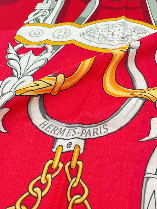 Brides Et Destin Scarf 140 CM In Red Colorful Cashmere Silk 375372