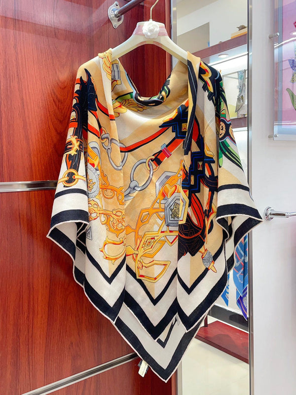 Brides Et Destin Scarf 140 CM In Light Yellow Colorful Cashmere Silk 375373