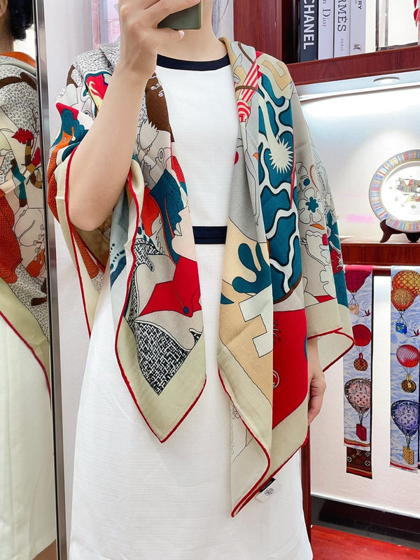 Ca Decoiffe ! Scarf 140 CM In White Colorful Cashmere And Silk 378470