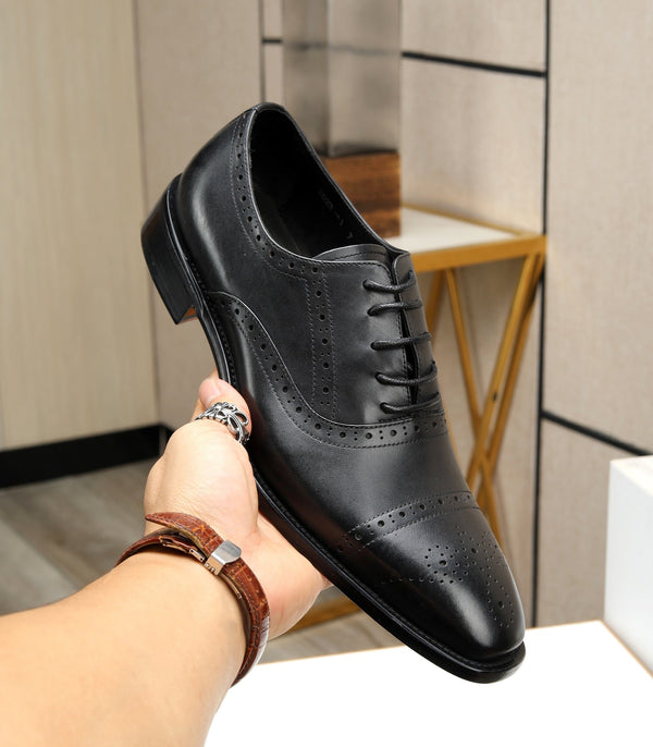 HM OXFORD LACE-UP BLACK WITH PATTERN CALFSKIN