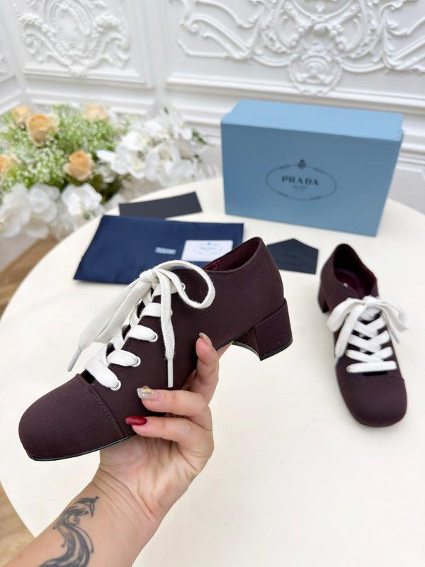 Prada 25 Mary Jane Shoes 55mm Dark Plum Fabric 564187