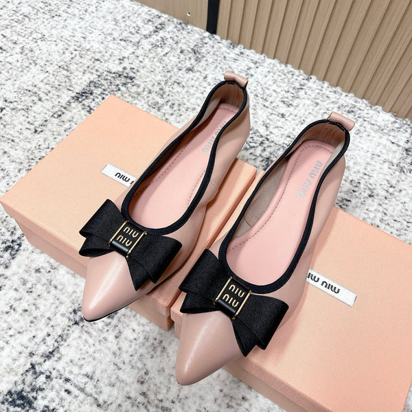 Miu Pointed-Toe Ballet Flats Light Pink Sheepskin 591565