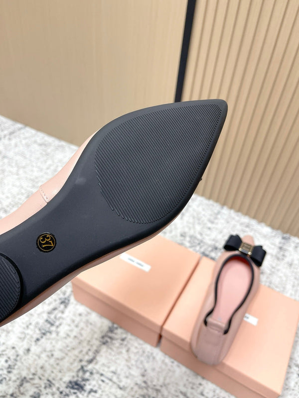 Miu Pointed-Toe Ballet Flats Light Pink Sheepskin 591565