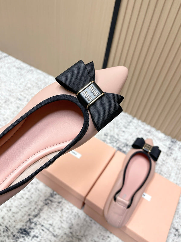 Miu Pointed-Toe Ballet Flats Light Pink Sheepskin 591565