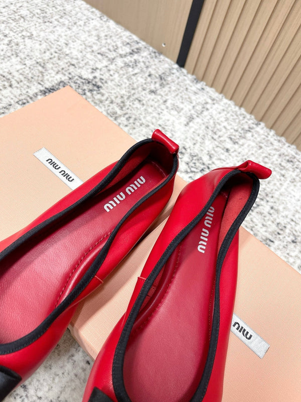 Miu Pointed-Toe Ballet Flats Red Sheepskin 591566