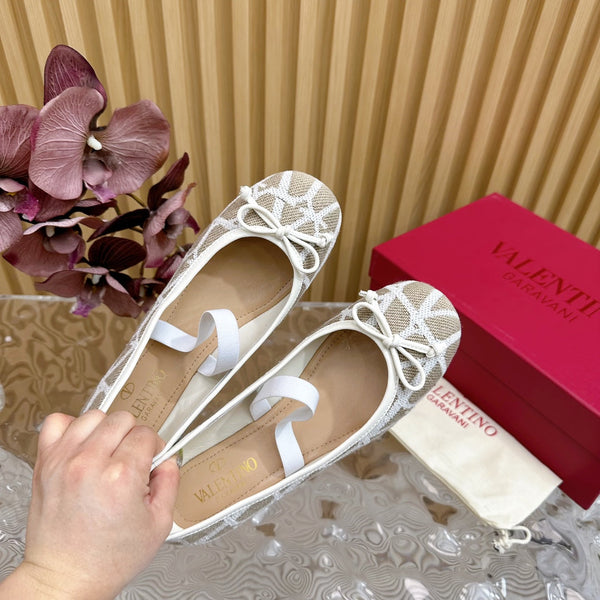 Ballerina In Toile Iconographe 20mm In White Mix Grey Brown Cotton Canvas And Lambskin 102830