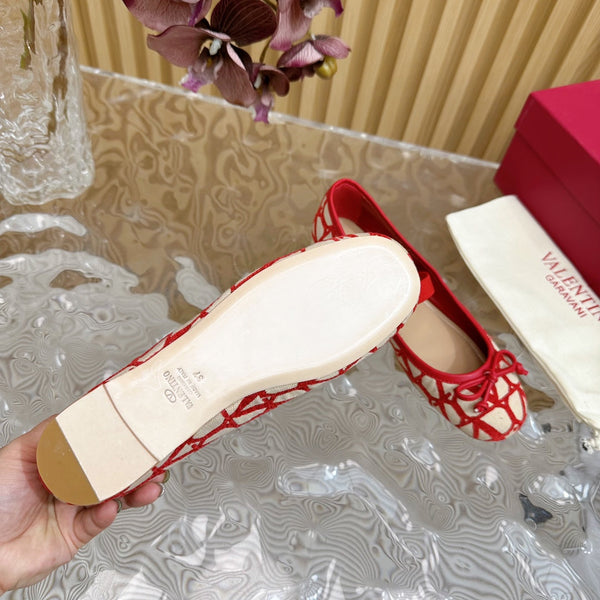 Ballerina In Toile Iconographe 20mm In Red Mix Beige Cotton Canvas And Lambskin 102832