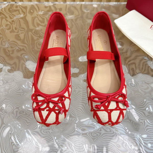 Ballerina In Toile Iconographe 20mm In Red Mix Beige Cotton Canvas And Lambskin 102832