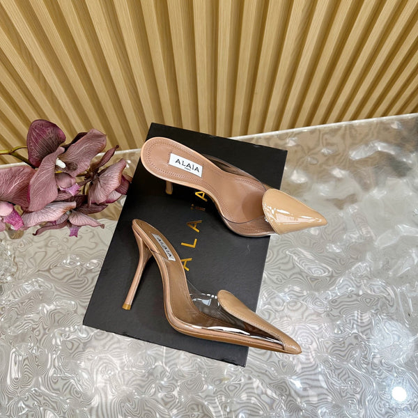 Alaila Mule 100mm In Beige Lambskin 957215