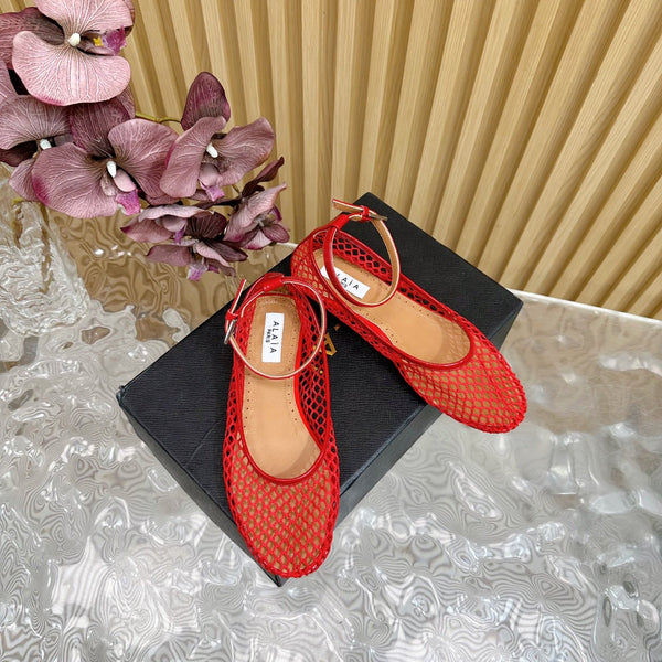 Alaila Mary Jane In Red Mesh Fabric 103018