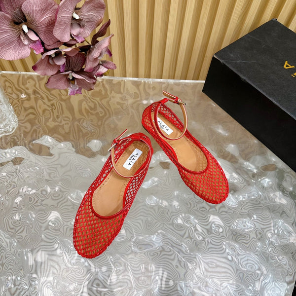 Alaila Mary Jane In Red Mesh Fabric 103018