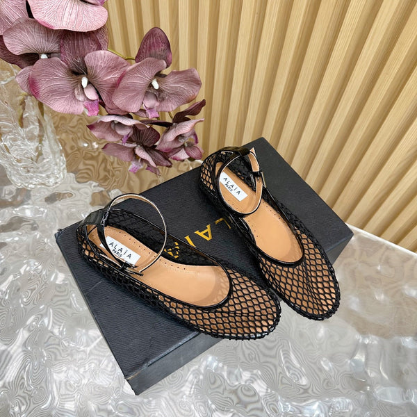 Alaila Mary Jane In Black Mesh Fabric 103020