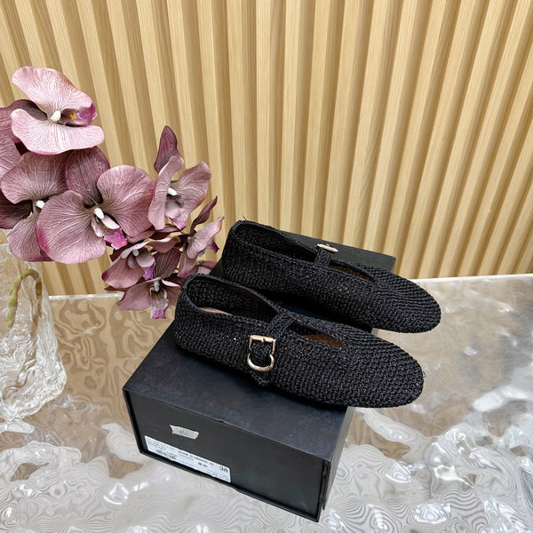 Alaia Ballet Flats In Black Stretch Woven Sedge 102276