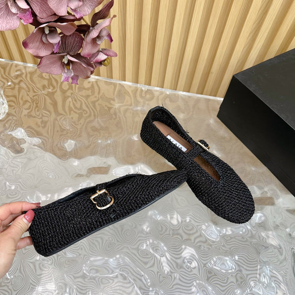 Alaia Ballet Flats In Black Stretch Woven Sedge 102276