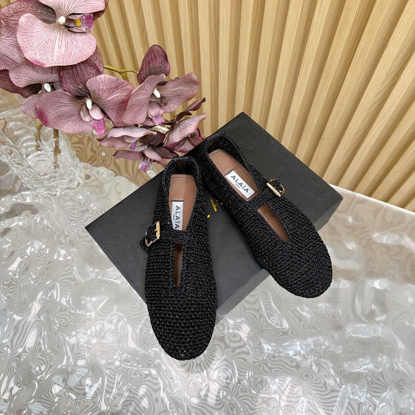 Alaia Ballet Flats In Black Stretch Woven Sedge 102276