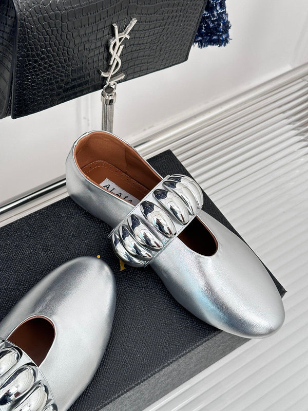 Alaia 25 Mary Jane Jewel Ballet Flats Silver Calfskin 293243