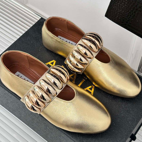 Alaia 25 Mary Jane Jewel Ballet Flats Gold Calfskin 293245