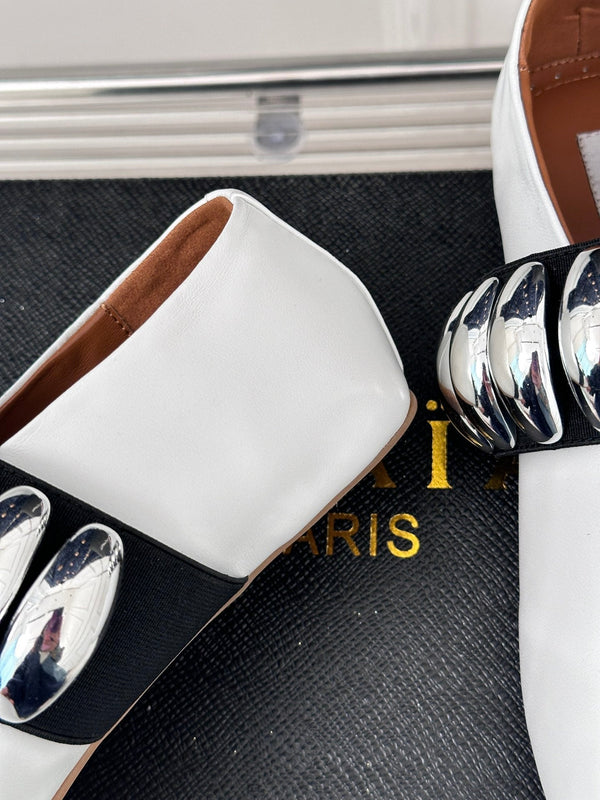 Alaia 25 Mary Jane Jewel Ballet Flats White Calfskin 293246