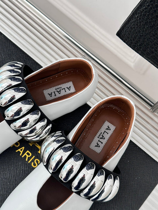 Alaia 25 Mary Jane Jewel Ballet Flats White Calfskin 293246