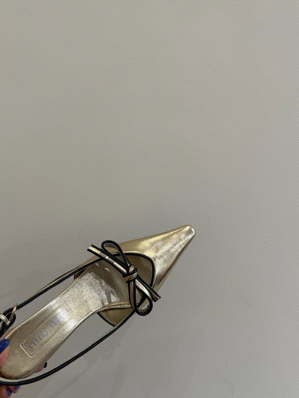 Miu slingback pump metallic gold leather