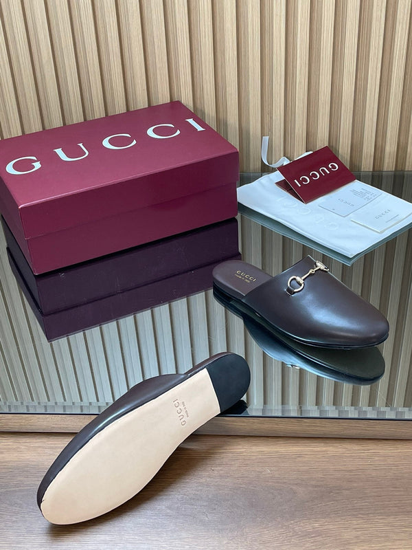 Gucci 25 Horsebit Mule Dark Brown Gold Cowhide 563085