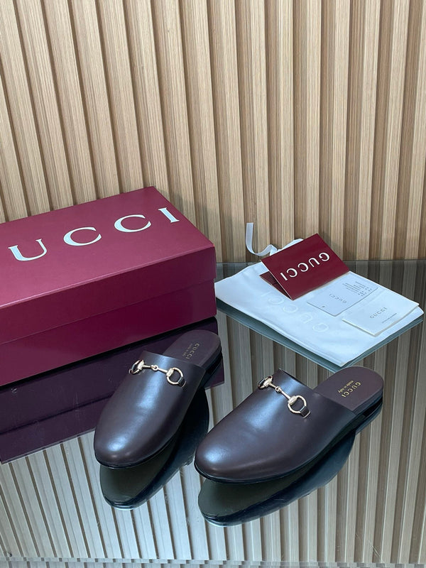 Gucci 25 Horsebit Mule Dark Brown Gold Cowhide 563085