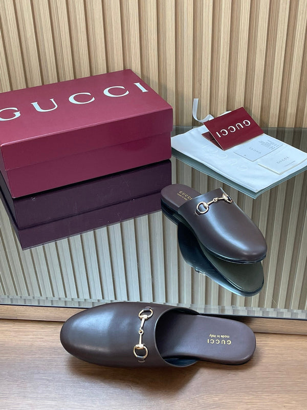 Gucci 25 Horsebit Mule Dark Brown Gold Cowhide 563085
