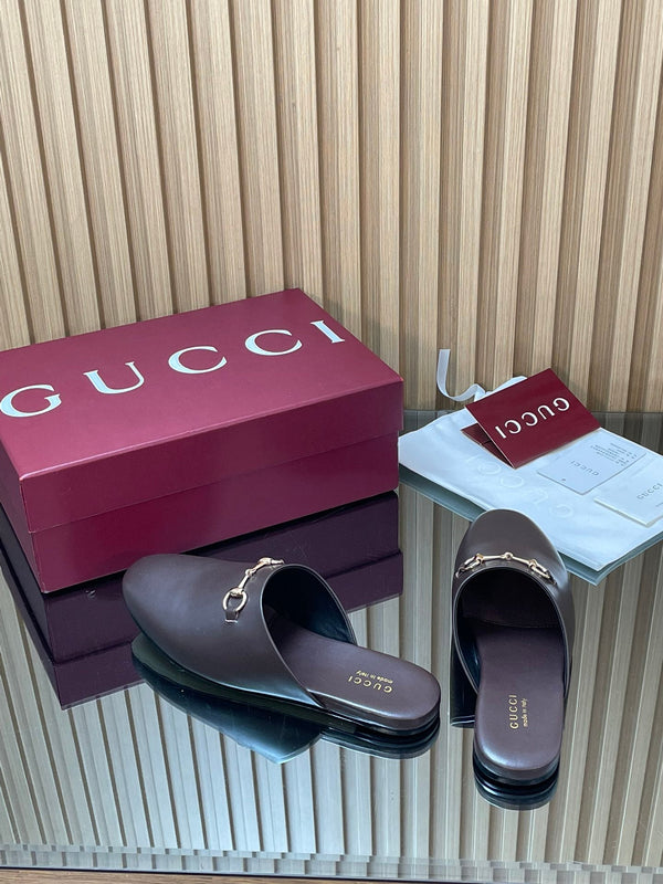 Gucci 25 Horsebit Mule Dark Brown Gold Cowhide 563085