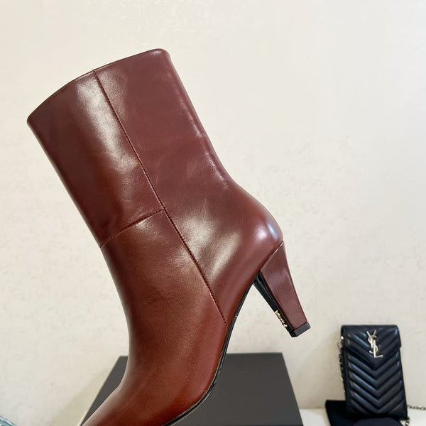 YSL 2025 Short Boot Brown Calfskin 575015