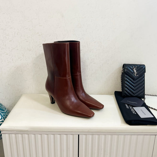YSL 2025 Short Boot Brown Calfskin 575015