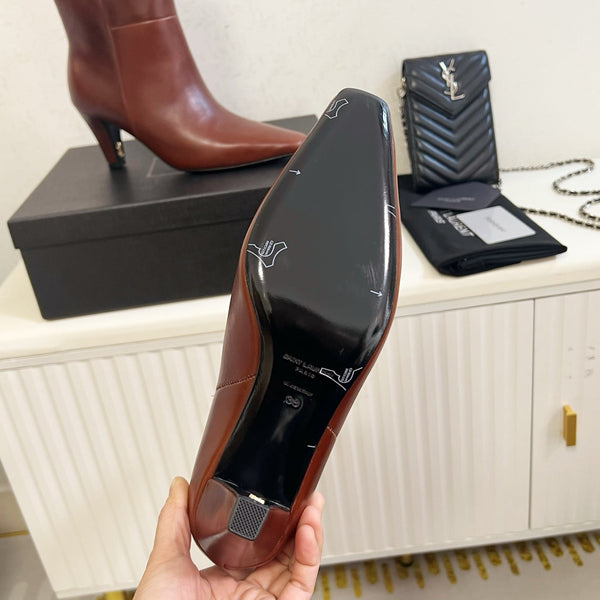 YSL 2025 Short Boot Brown Calfskin 575015