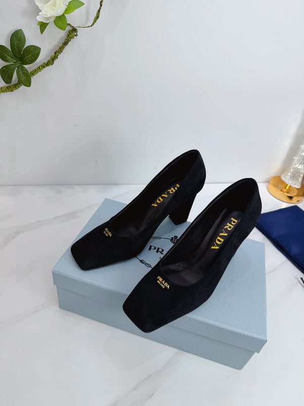 PRA 26SS Square-toe Block Heels 85 Black Suede 592360