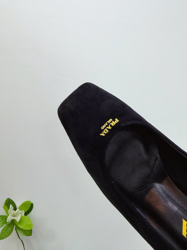 PRA 26SS Square-toe Block Heels 85 Black Suede 592360