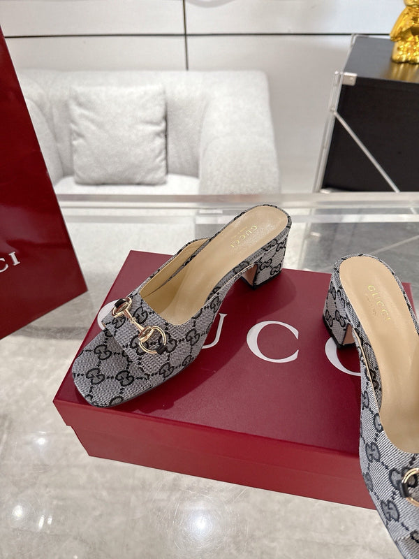 GC Horsebit Slide Gray Canvas Cowhide 292405