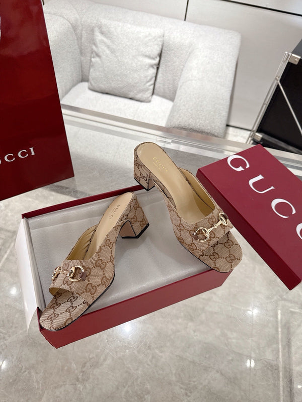 GC Horsebit Slide Brown Canvas Cowhide 292406