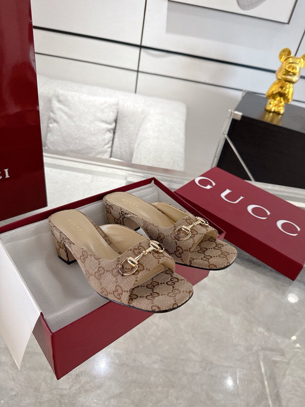 GC Horsebit Slide Brown Canvas Cowhide 292406