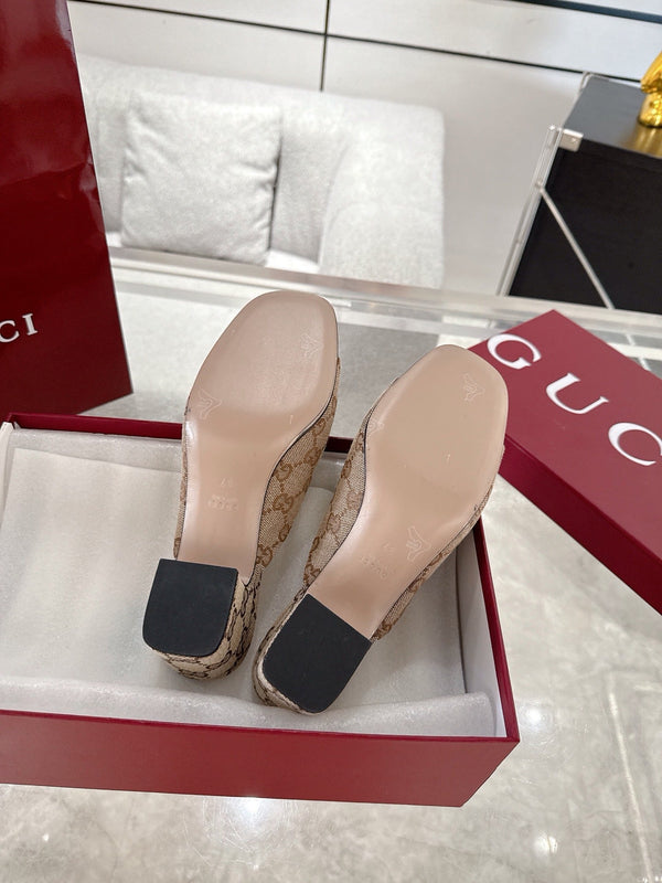 GC Horsebit Slide Brown Canvas Cowhide 292406