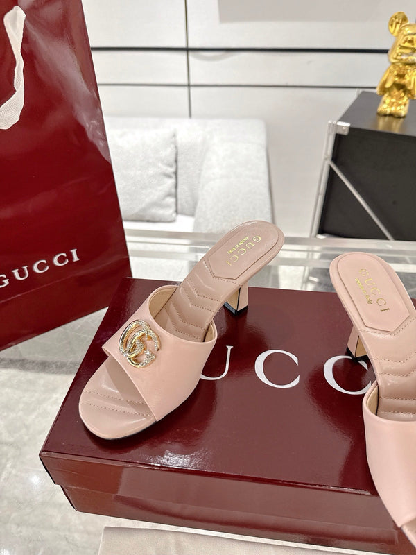 GC 2025 Double G High Heel Sandals Pink Sheepskin 292471