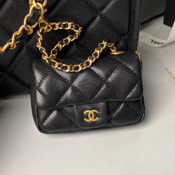 24a shopping bag 30cm black caviar gold hardware