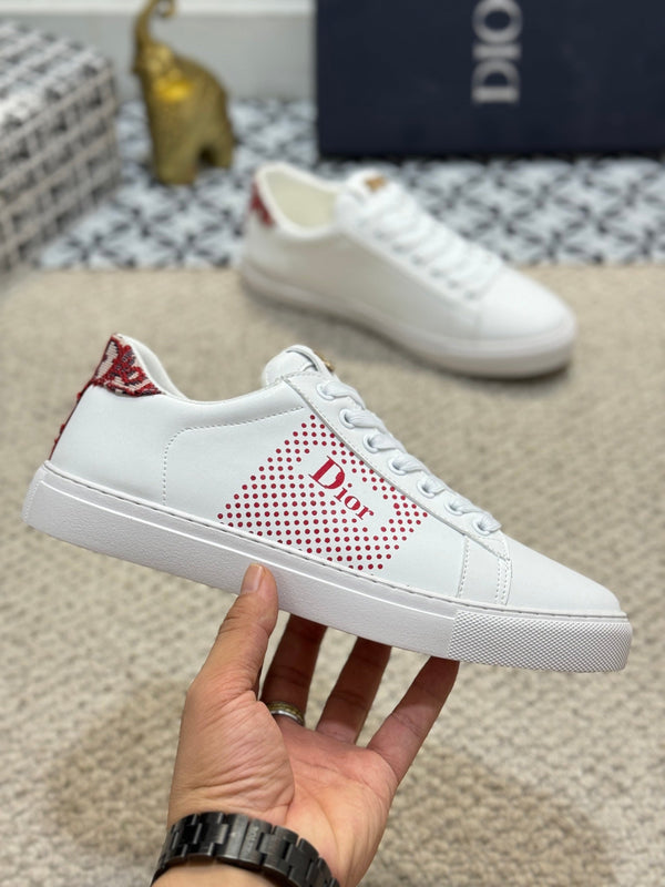 CD LOW TOP BASIC SNEAKER WHITE AND RED CALFSKIN