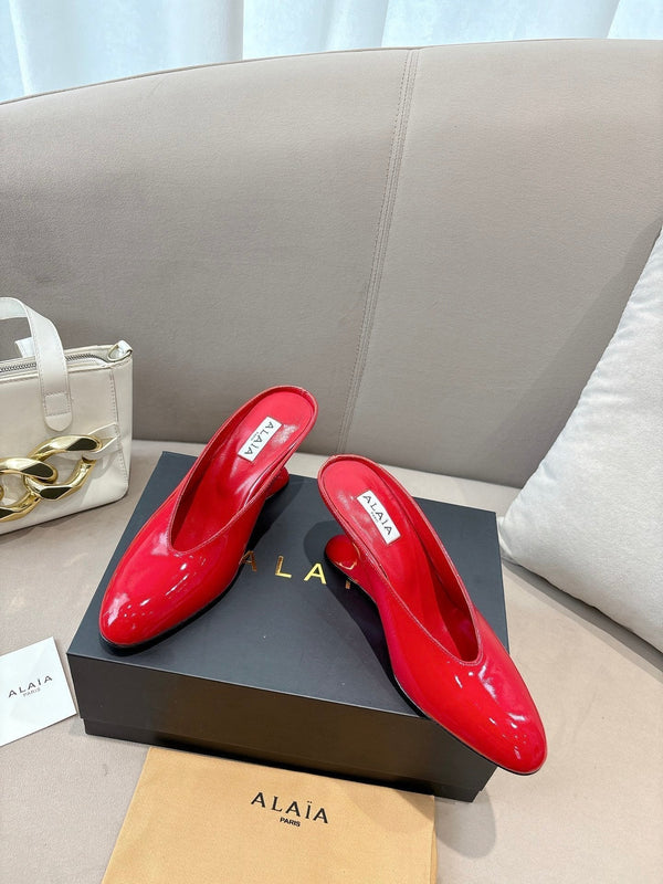 Alaia 25 Curve Wedge Mules Red Lambskin 293556