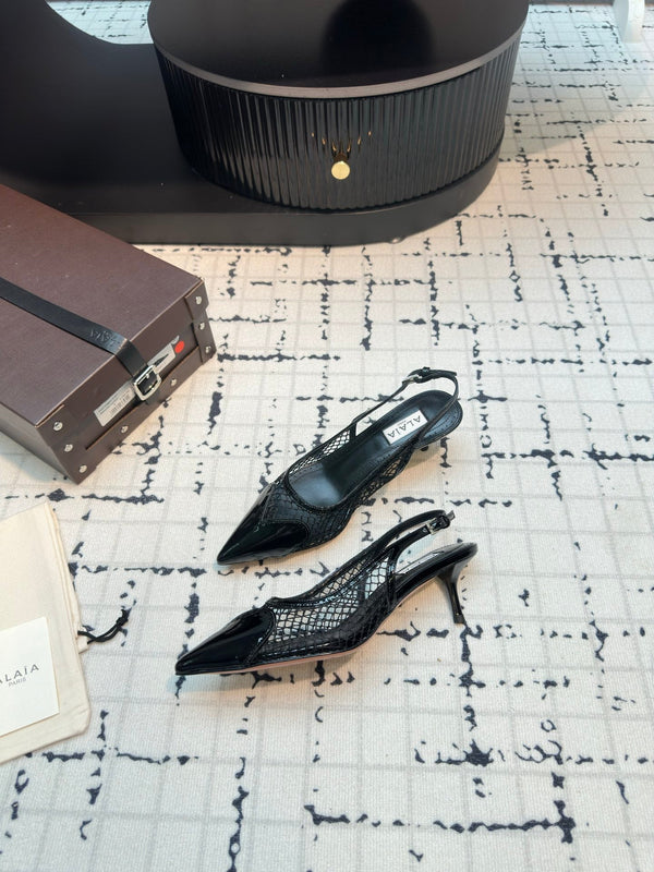 Alaia Heart 50mm Heels Slingbacks Black Sheepskin 800933